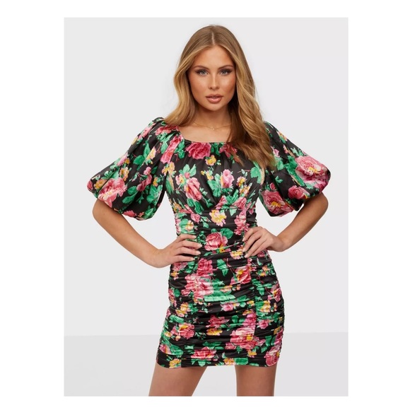 New! FOR LOVE & LEMONS “Jolie” Floral Ruched Mini Dress - Picture 2 of 13